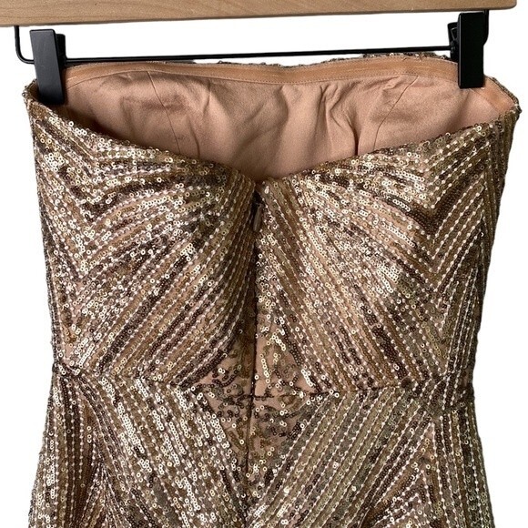 Dress the Population New! Sarah Sequin Lace Strapless Fit&Flare Dress Platinum - Picture 8 of 16